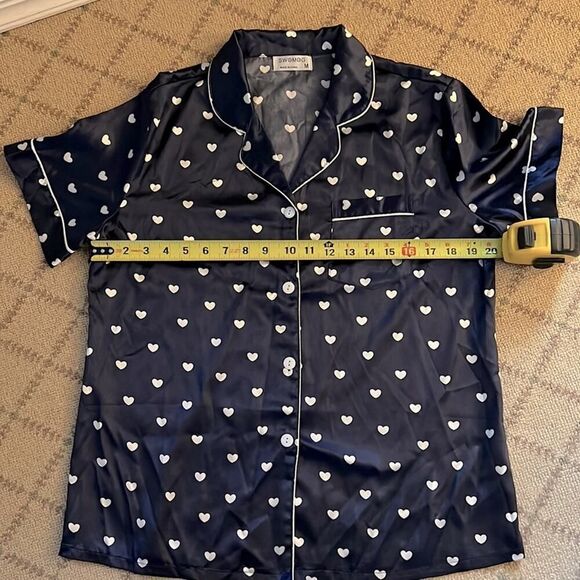 Swomog navy satin pajama set w white stars. M NWOT - Picture 6 of 8